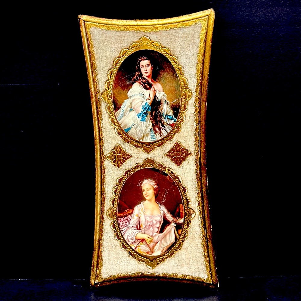 Vintage 7 x 14.5 ITALIAN FLORENTINE  gold and wood / lady image wall plaque